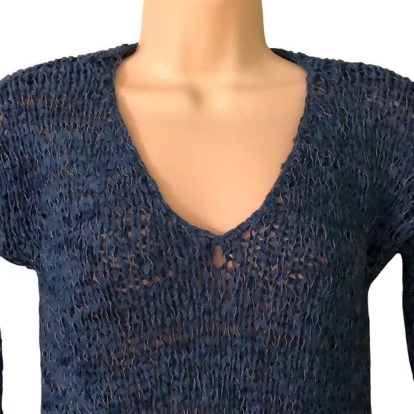 Sonoma Blue V-neck open weave sweater Woman Size Small Long Sleeve - Picture 2 of 7